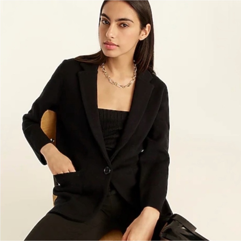 J Crew Cecile Relaxed Sweater Blazer Womens L Black Wool Double Knit Capsule - Picture 1 of 16